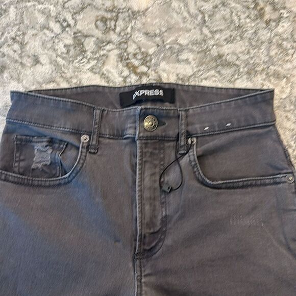 🖤 Express Dark Gray Distressed Ankle Legging Jeans - Size 0 - Picture 3 of 5